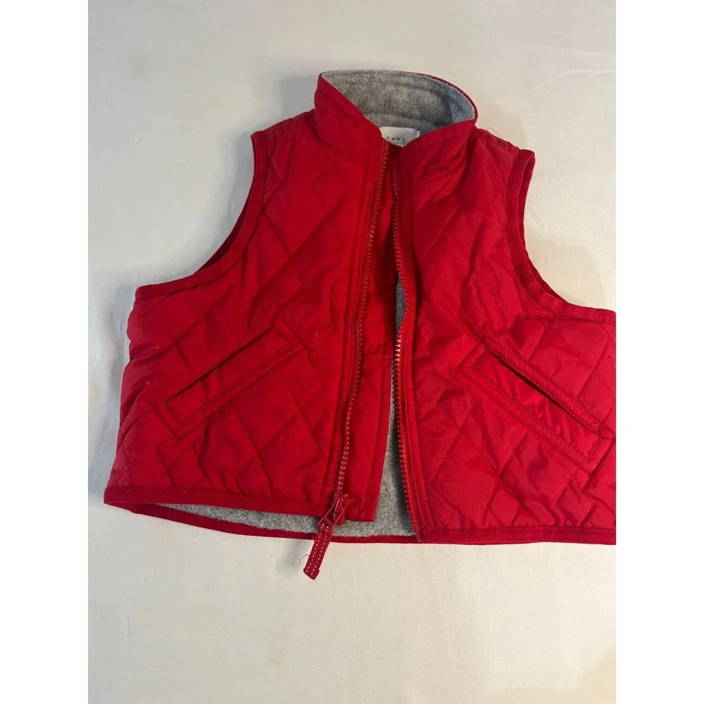 Baby Gap 12-18M Red‎ Puffer Vest Full Zip Fleece Lining Gray Zip Nylon Rayon